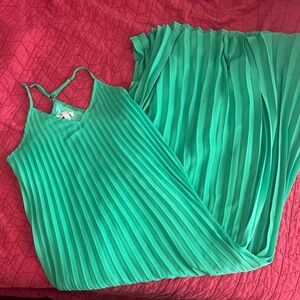 Green pleated maxi dress